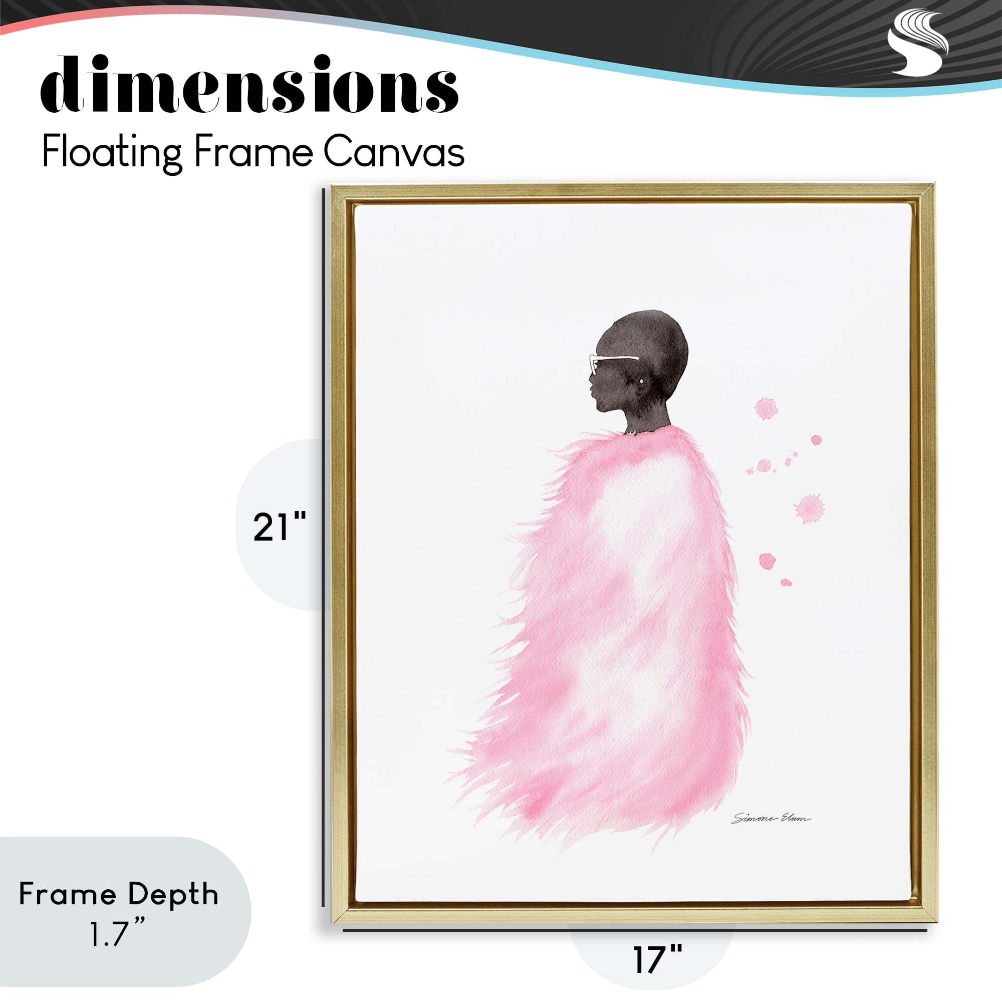 Stupell Industries Pink Fur Coat Portrait Gold Framed Floater Canvas Wall Art, design by Simone Elum