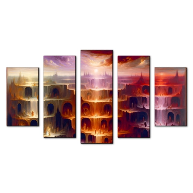 Cuadro decorativo para sala, recamara, Abstracto, El Infierno de Dante, elegante, moderno, minimalista, Set de 5 piezas