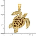 thumbnail image 3 of 14k Yellow Gold Solid Casted Polished Finish 3D Brown Enamel Textured Sea Turtle Charm Pendant, 3 of 4