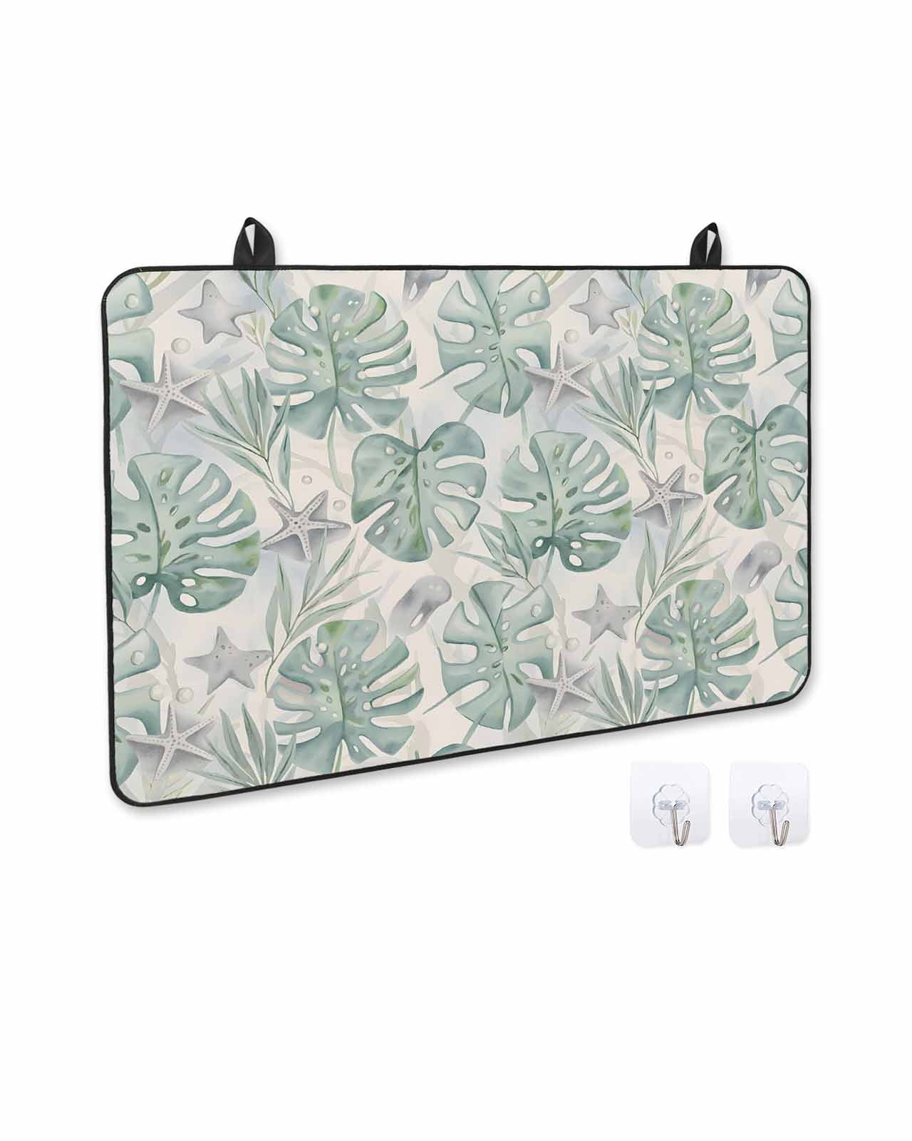 nqOlkjepod Large Induction Cooktop Protector Mat 36"x21", Green Palm Leaves Stove Top Covers for Electric Stove, Summer Starfish Tropical Plants Stove Burner Cover Mats, Glass Top Stove Cover