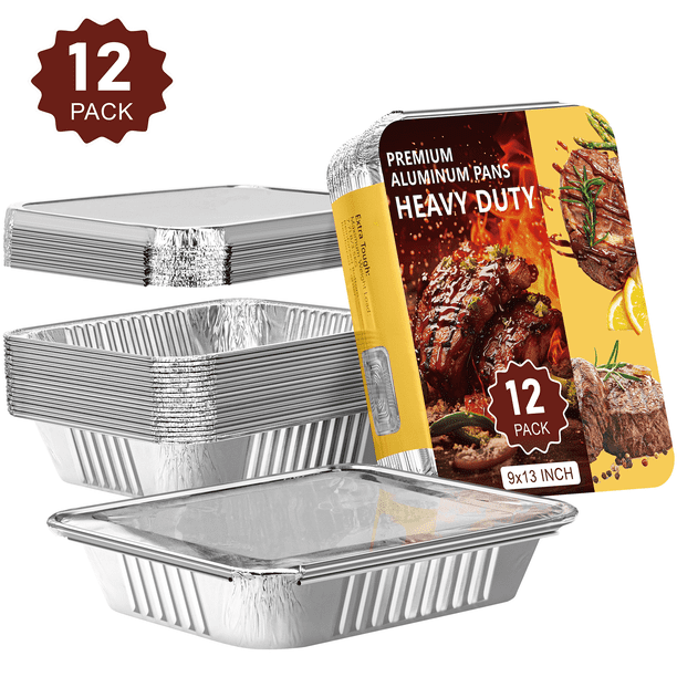 GPED 9x13 Bandejas de Aluminio, Juego de 12 Pzas de Bandejas Desechables con Tapas, Bandeja de Hojalata Profunda para Hornear, Cocinar, Calentar, Almacenar y Preparar Alimentos, Bandejas Desechables