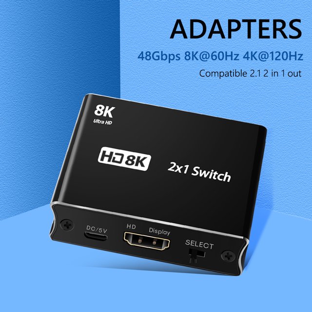Kuymtek Conmutador Compatible con HDMI 2.1 2 en 1 salida 8K@60Hz 4K@120Hz Adaptador de conmutador