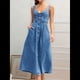 thumbnail image 5 of Vestido Vaquero Maxi con Tirantes para Mujer, Sin Mangas, de Verano, Ajustado y con Cuello Halter. Azul Oscuro L, 5 of 9