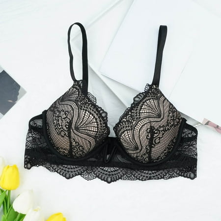 

kpoplk Lingerie Set For Women Women s Floral Embroidery Underwire Lingerie Set Bra and Panty Set(Black)