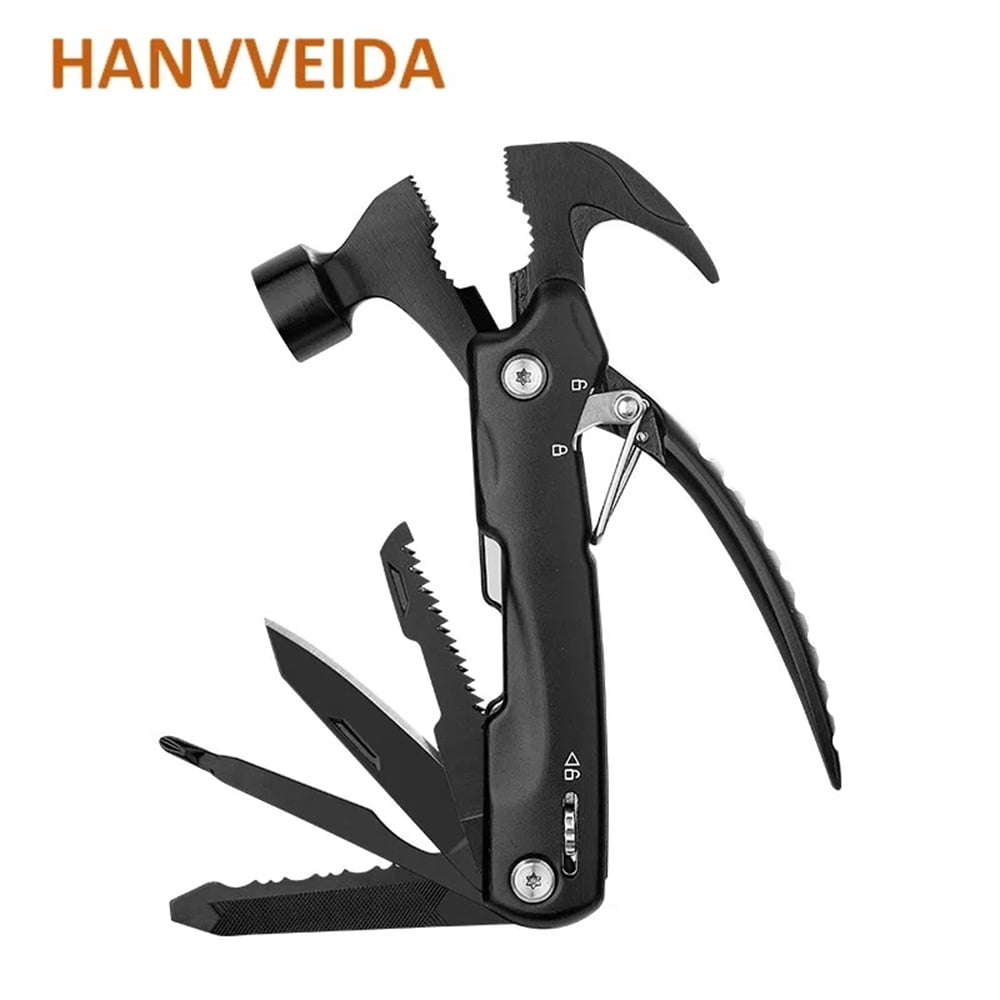 HANVVEIDA 14-in-1 Multitool Hammer, Safety Lock, Screwdriver Bits Set And Nylon Sheath, Multi Tool For Outdoor, Camping, Ideal Gifts For Father, Husband, Boyfriend