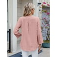 thumbnail image 6 of Deago Women's Casual 3/4 Sleeve Henley V-Neck Pleated Back Blouses Loose Blouse Tops T-Shirts (Pink, S), 6 of 9