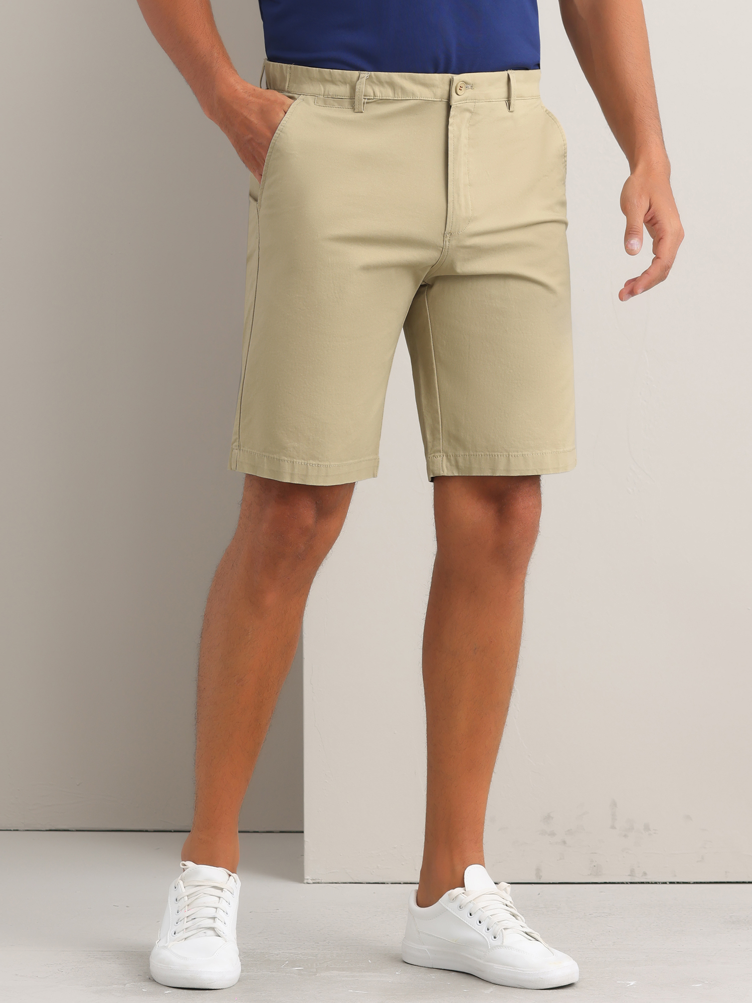 DARING DIVA Men's Solid Button Flat Front Zipper Formal Chino Dress Shorts 34 Khaki