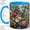 Blue, variant on Cardinal Wildflower Garden Coffee Mug, Red Cardinal Mug, Morning Tea Cup for Home, Songbird Among Pink Roses with Purple Lavender and Leaves, Floral Wildlife Art, Backyard Birdwatcher