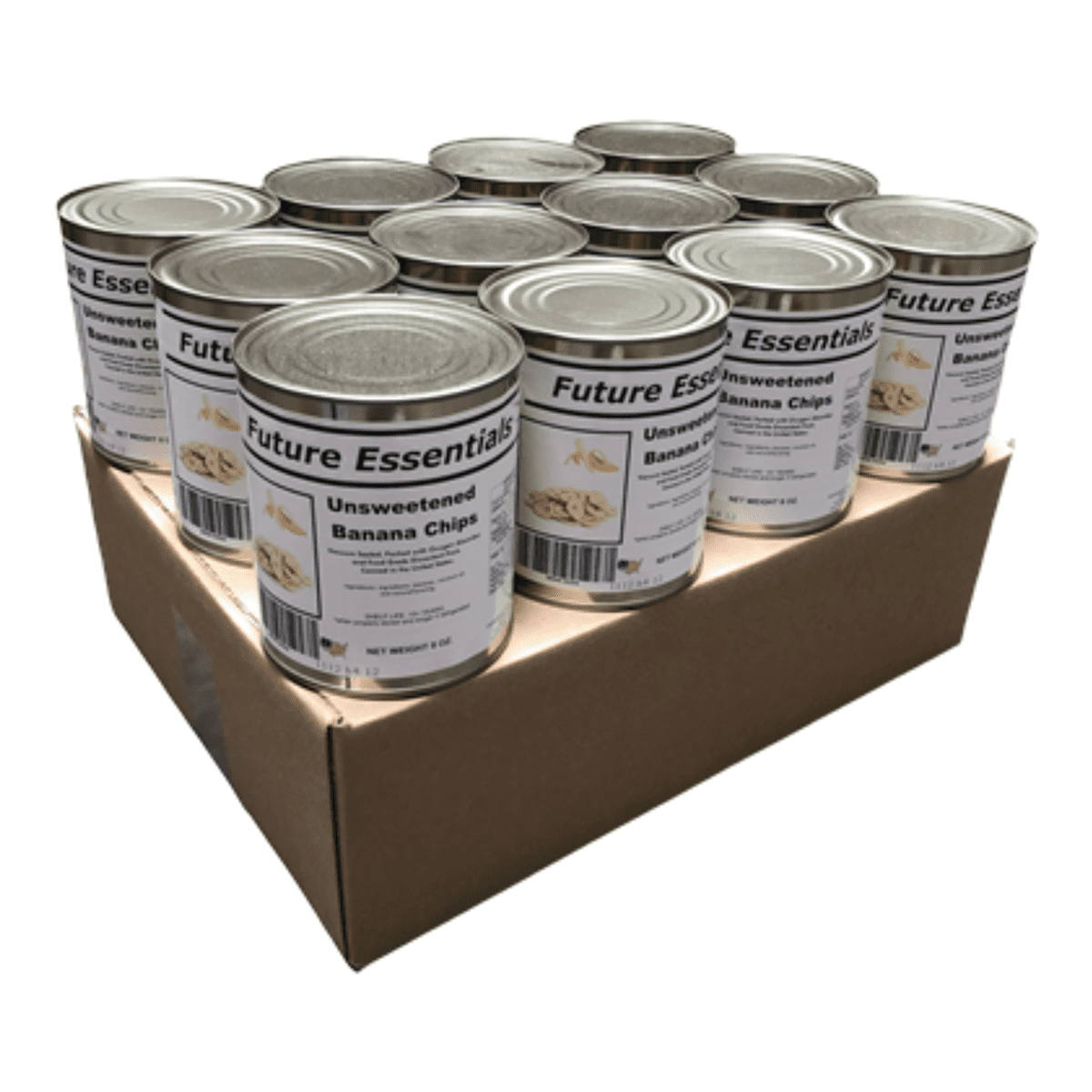 Future Essentials Long Shelf Life Emergency Food Dehydrated Unsweetened Banana Chips #2.5/8oz/Can- 12 Cans