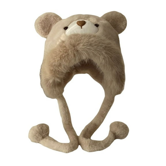 iHPH7 Bear Hat Warm Hats for Women Winter Hats for Women Cold Weather Trapper Hat Winter Cap Beanie with Pom Fluffy Snow Hat Beige One Size