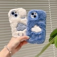 thumbnail image 4 of Compatible with iPhone 15 Plush Furry Case Cute Cloud Pattern Phone Cover for Women Girls Girly Winter Soft TPU Warm Fuzzy Shockproof Protective Phone Cover, Blue, 4 of 6