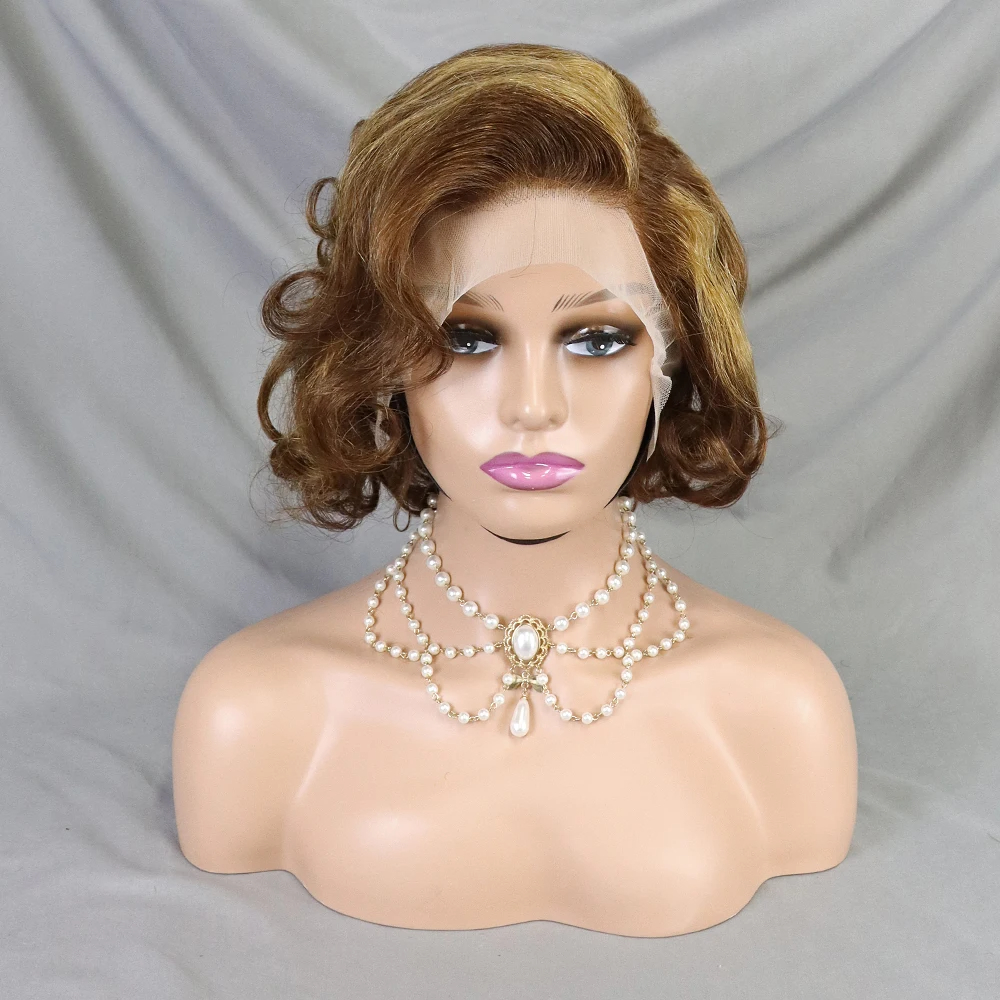 Loose Wave Pixie Cut Wig 4/27 Color Short Bob Human Hair 13x4 Lace Frontal Wigs Transparent Lace Human Hair for Black Women Lace Front Human Hair Wig