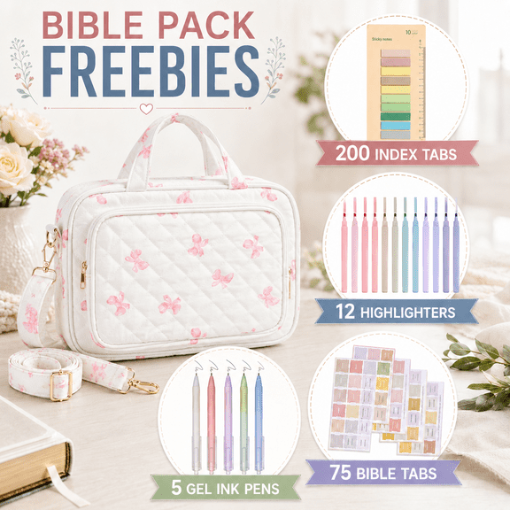 TAVENE Bible Cover Case for Women Bible Study Supplies Church Camp Essentials Christian Gifts for Women Journaling Kit Quilted Large Bible Book Sleeve (Pink Bow, Large)