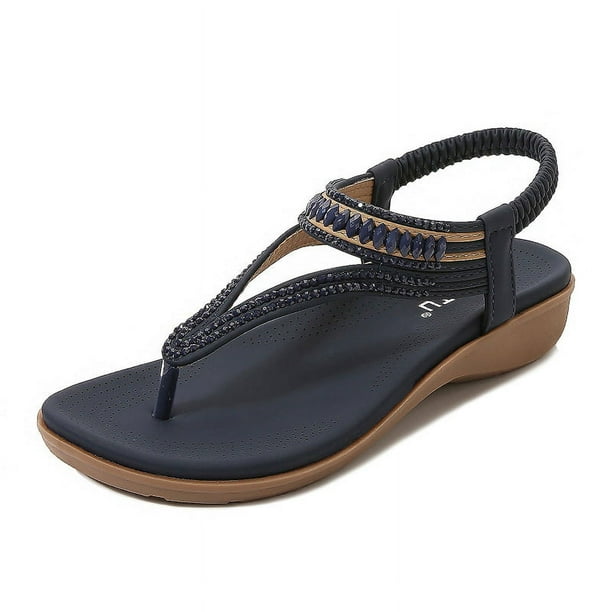 Sandalias para mujer con suela de goma PU suave con cuentas elásticas