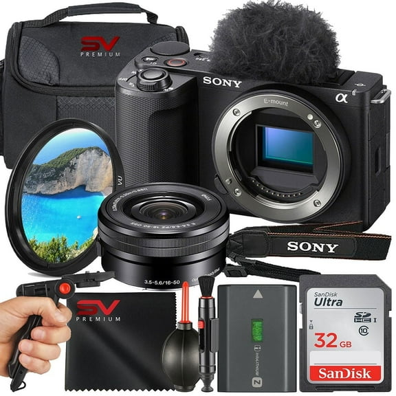 Sony ZV-E10 II Mirrorless Camera (Black) with 16-50mm Lens   SanDisk 32GB Memory Card   Pistol Grip Tripod   SV Premium Accessory Bundle (International Model)