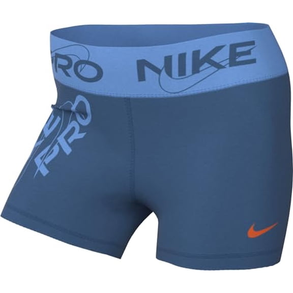 Nike Pro Women's Mid-Rise 3" Graphic Shorts (US, Alpha, XX-Large, Regular, Regular, Industrial Blue)