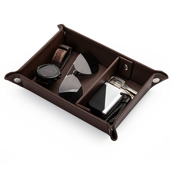 Valet Tray for Men Leather Tray Organizer with Partition, PU Tray for Key, Watch & Practical Storage Tray for Table or Nightstand