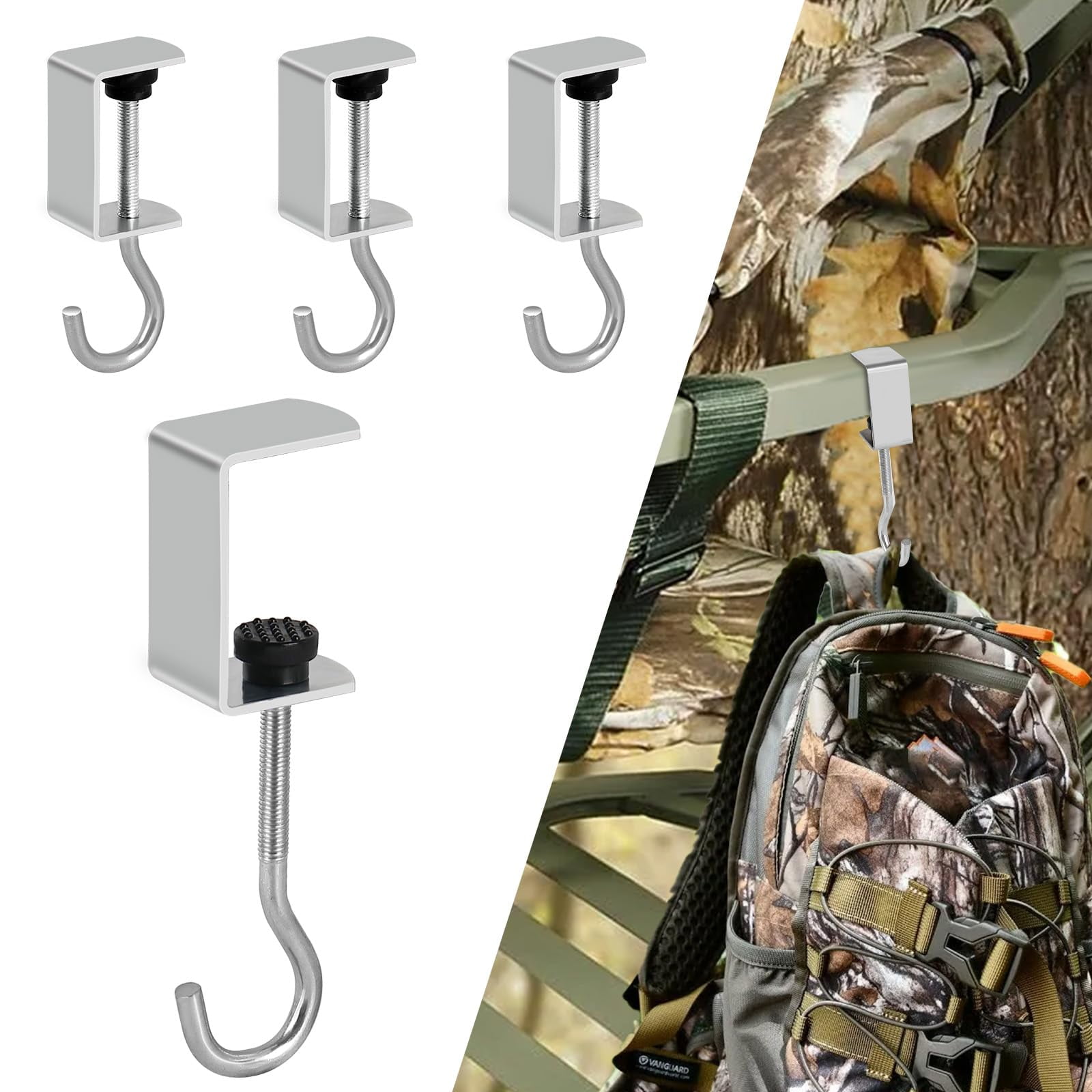Adjustable Tree Stand Hook Pack 4 Durable Metal Hangers for Hunting Gear