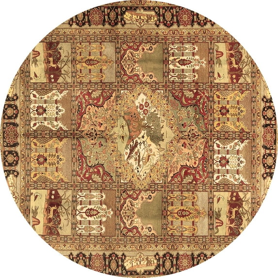 Ahgly Company Indoor Round Medallion Brown Traditional Area Rugs, 8' Round