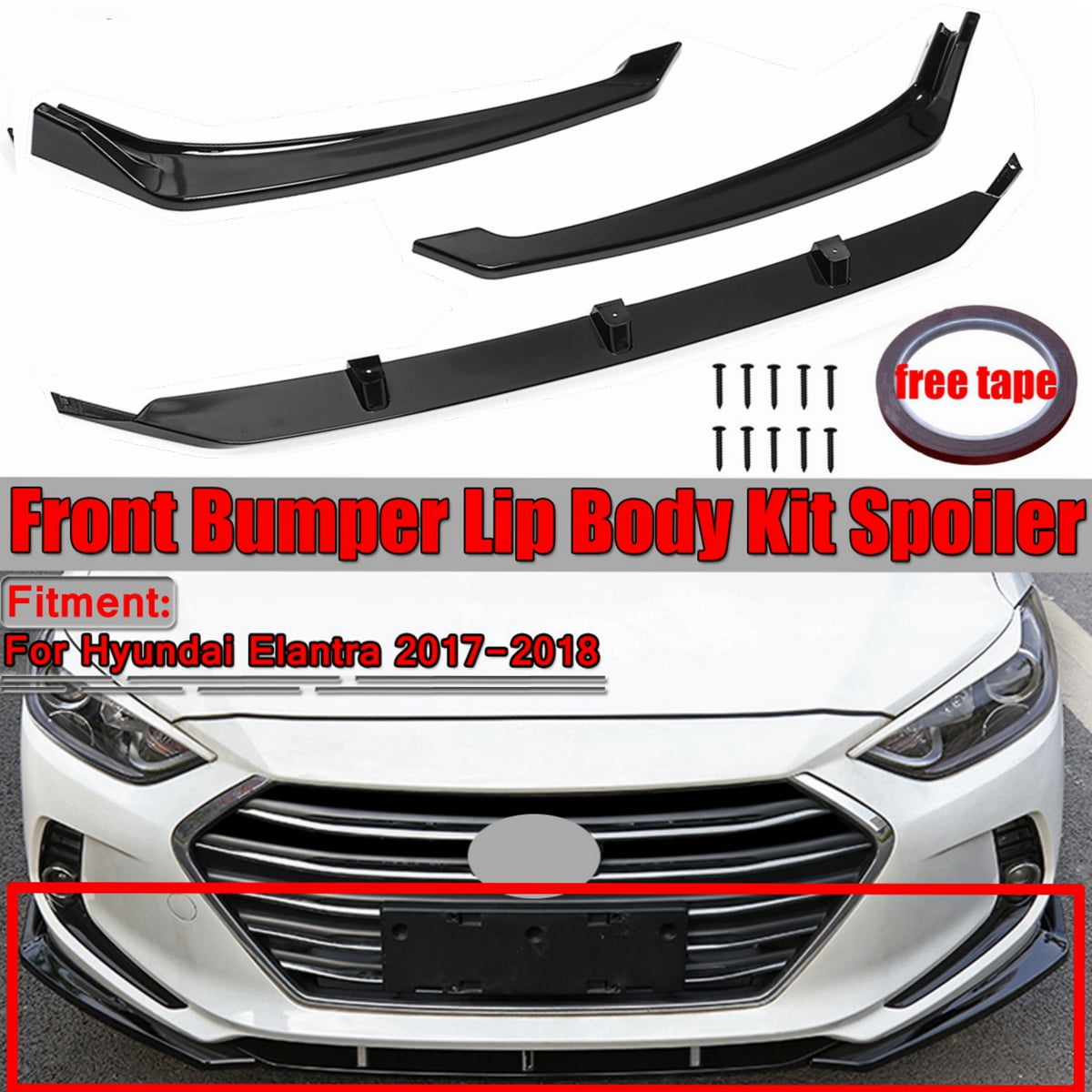 3pcs Front Bumper Lip Lower Spoiler Body Kit Trim Cover For Hyundai