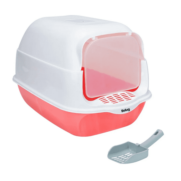 Arenero Cerrado Para Gato Con Pala Puerta Belug, Rosa Blanco