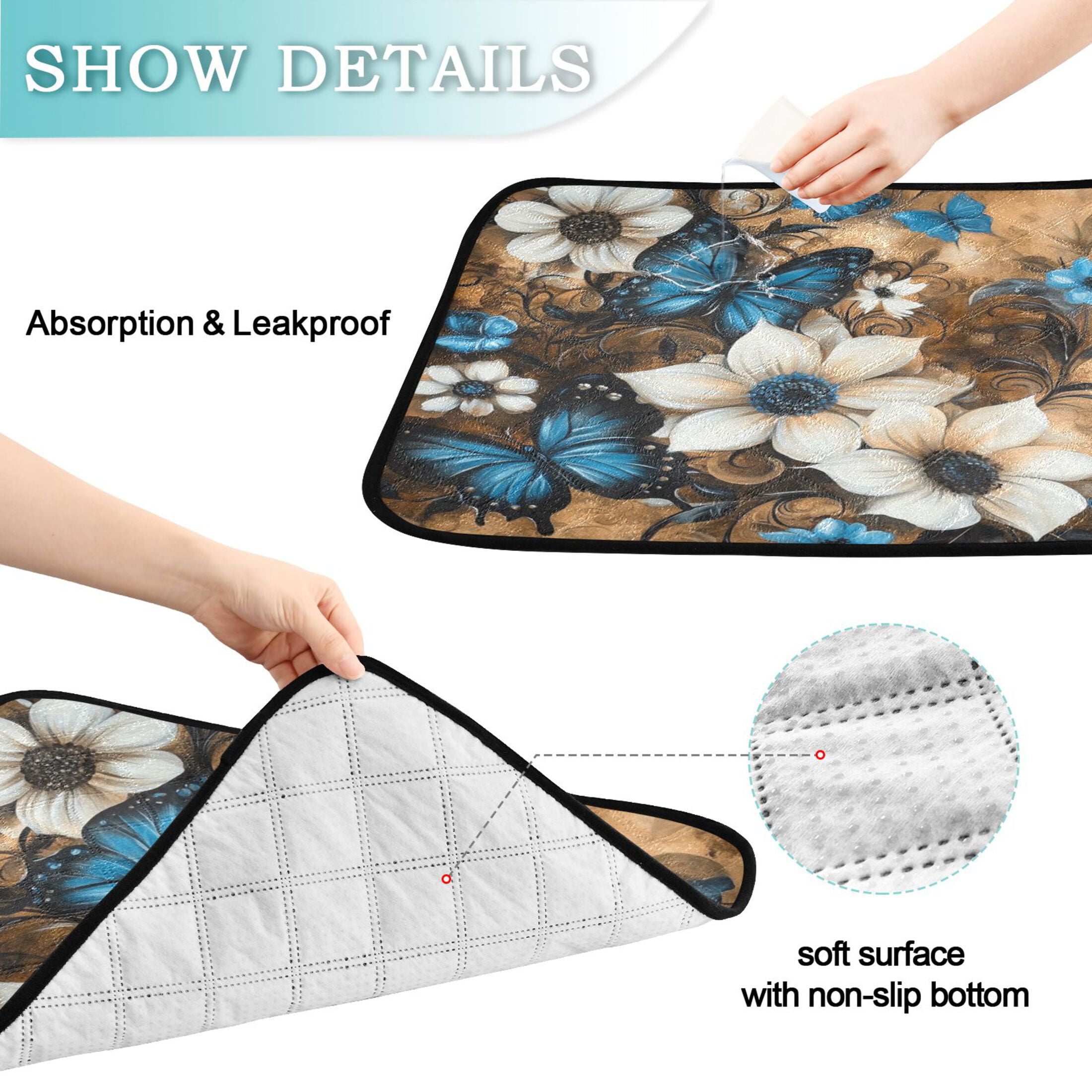 Qxltty Stunning Floral Cat litter Pads Pet Set of 3 Diaper Mats Center Anti-leakage Layer Absorbent Soft and Comfortable