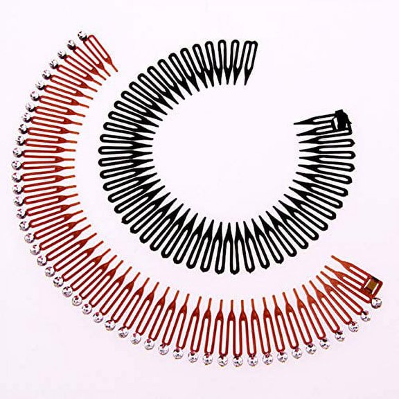 8Pcs Full Circle Spring Head Band Comb Plastic Flexible Hair Combs Headbands with Deep Teeth and Closure (4 Black   4 Brown)