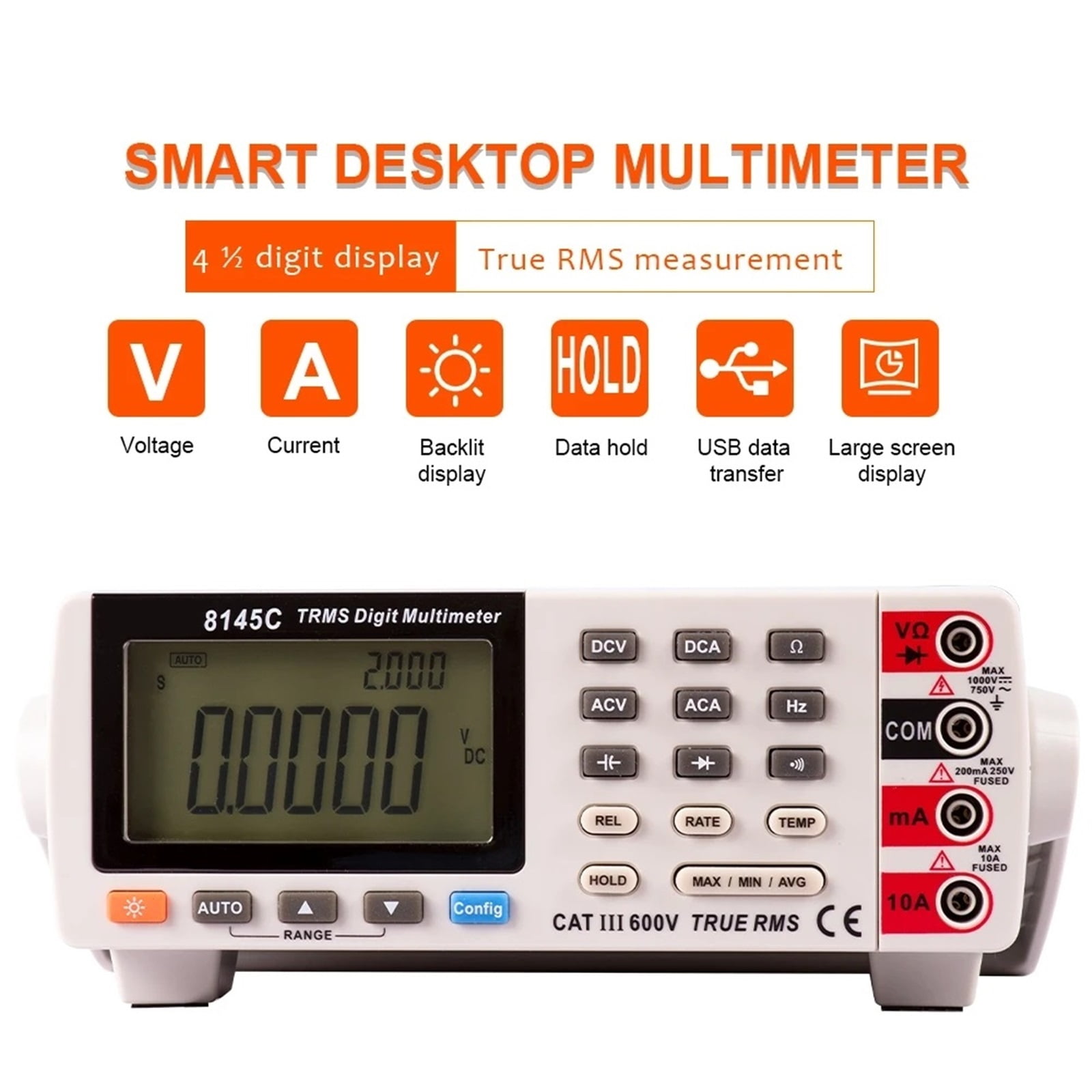 8145C Digital Multimeter 22000 Counts Bench Top True RMS 1000V 10A Desktop Multimetro Tester Volt Amp Ohm Capacitance Hz ,High Accuracy