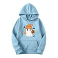 thumbnail image 3 of SuTry Women's Halloween Theme Printed Blouses Trendy Long Sleeve Hooded Casual Sweatshirts Tops Coverage Warmth Wear Clothes(Blue#2,XL), 3 of 4