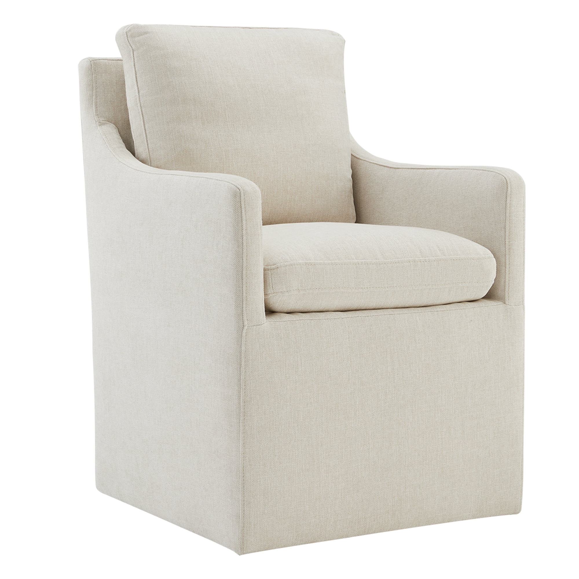 CHITA Dining Arm Chair with Caster Wheels for Kitchen Fabric Upholstered Dining Room Chair, Linen