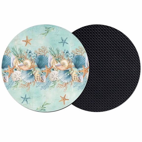 Beach Coastal Teal Coasters Set of 2, Absorbent Coasters for Drinks, Nautical Shell Starfish Coral Summer Coaster for Desk Coffee Table Protection, Home Decor House Warming Gifts 4"