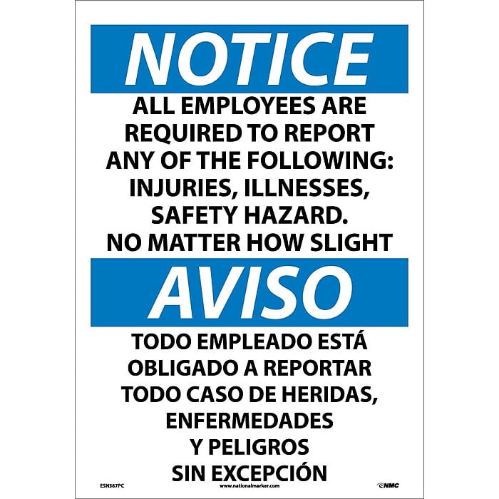Notice Labels; All Employees Are Required To Report..(Bilingual), 20X14 ...