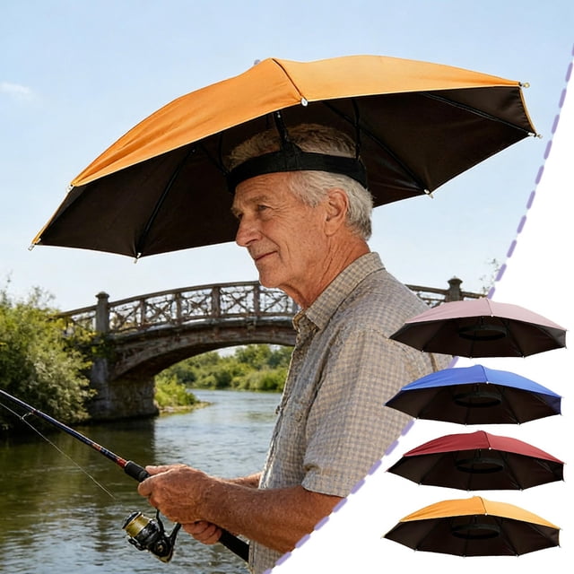 Sombrero de paraguas Manos libres Pesca Sol Sombrero de lluvia Sombra solar de 27 pulgadas Negro Protección UV Impermeable Cinta ajustable Ligera Portátil
