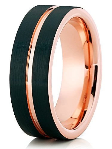 Gift Idea Men's Black Rose Gold Wedding Band Custom Tungsten Brushed Ring Engagement Band Step Dad Gift Black Tungsten Carbide Ring