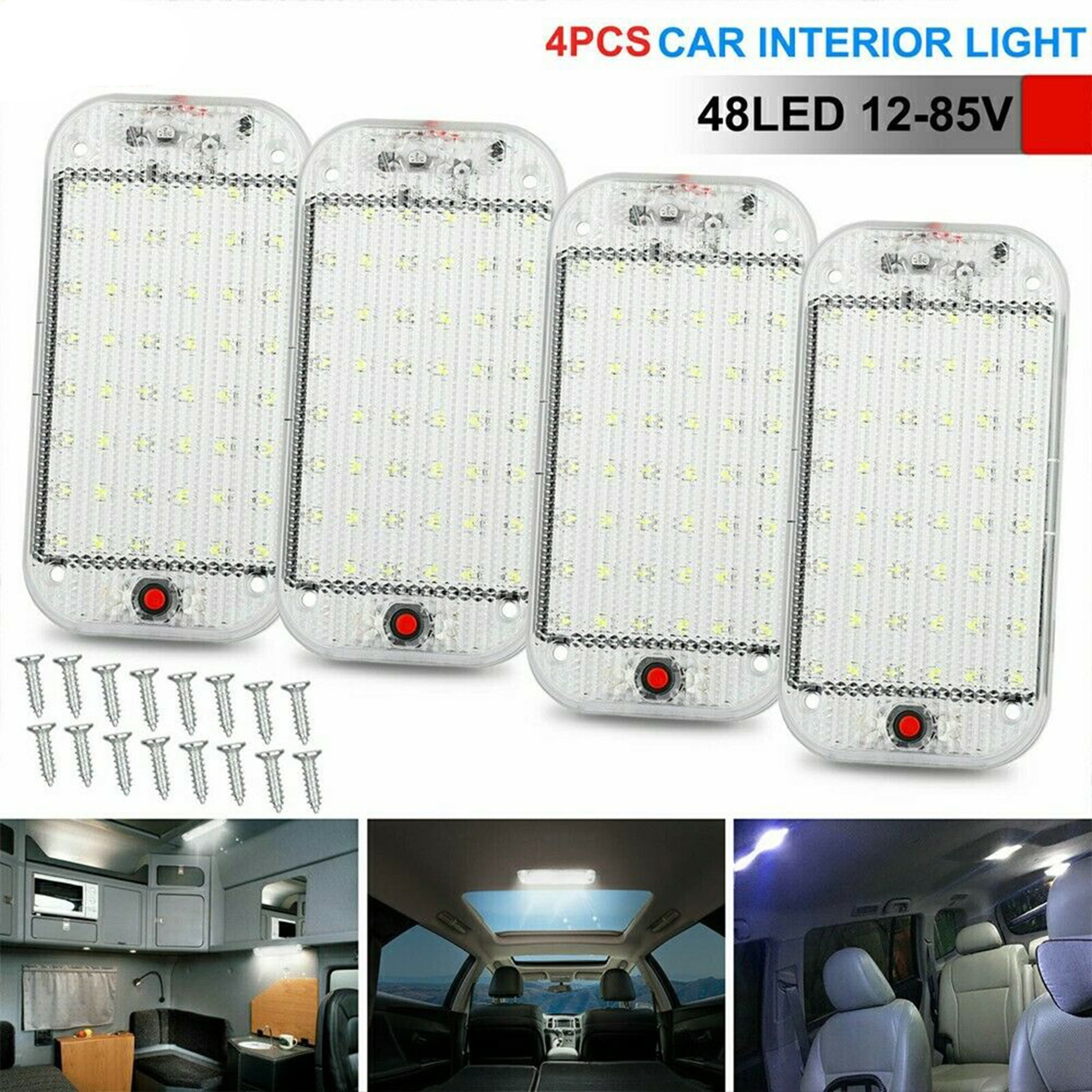 Car Interior Dome Light MASO 10LED Ceiling Roof Lamp 12V USB Rechargeable Reading Lights for Trailer/Van/Yacht/Boat/Caravan（Black+White） 