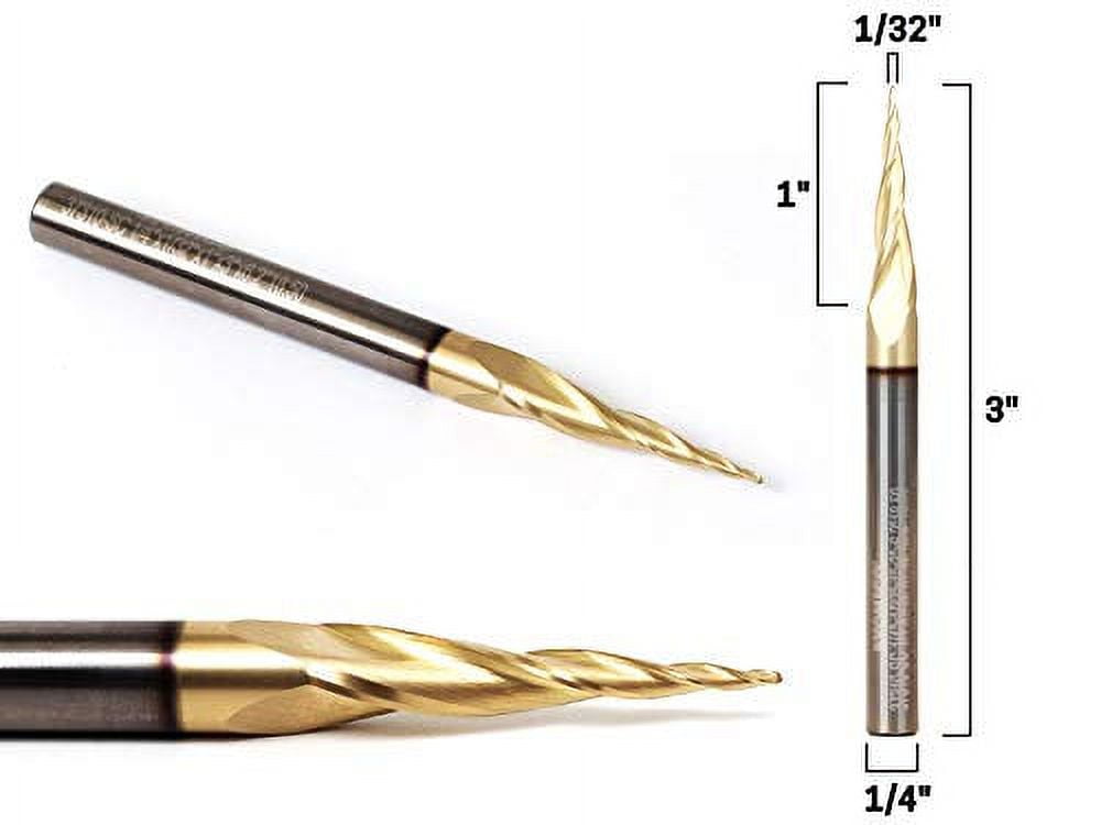 Yonico 37310-SC 1/32-Inch Tapered Ballnose Spiral ZRN Coated CNC Router Bit 1/4-Inch Shank