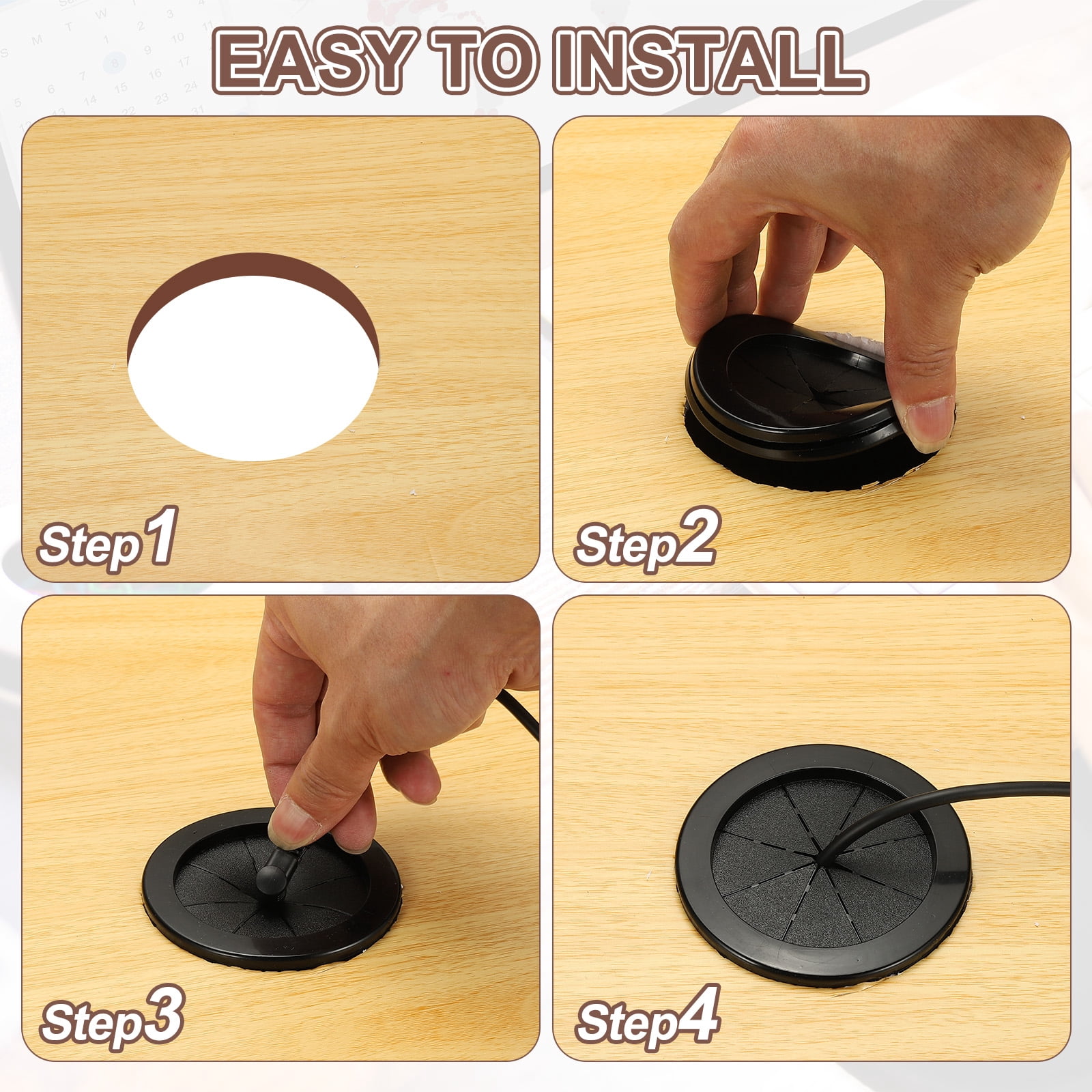 3.1" Drill Hole Rubber Grommets, 8Pcs Desk Grommet Cable Grommet, Black