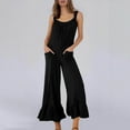 thumbnail image 2 of Jumpsuits for Women Summer Casual Loose Sleeveless Overalls Jumpsuit Ruffle Wide Leg Long Flare Pant Flowy Rompers with Pockets Short Jumpsuits for Women Short Sleeve Black XL, 2 of 7