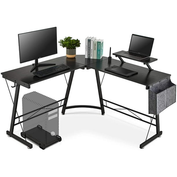 L Shaped Desk 51 2 Home Office With Round Corner Computer Gaming Pc Table Removable Monitor Stand Easy To Assemble Com Round Corner Computer Gaming Pc Table, Round Computer Table