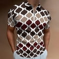 thumbnail image 2 of Moroccan Texture Wave Geometry Dark Red Brown Men Zipper T-shirt Summer Casual Short Sleeve T-shirt Top, 2 of 7