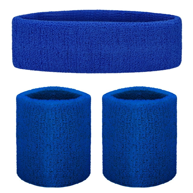 GOGO Sweatband Set Sports Athletic Exercise Headband Wristband Set Royal Blue