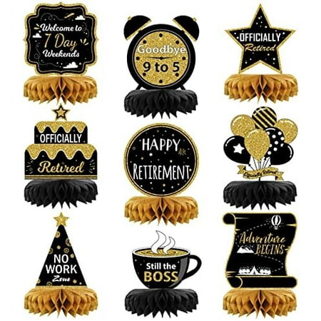 9PCS Retirement Party Decorations, Black and Gold Retirement Table Decorations, Retirement Centerpieces for Table, Retirement Decor for Retirement Party Men and Women
