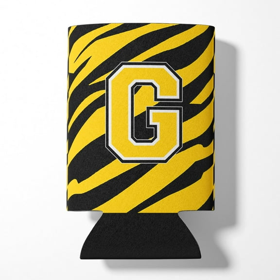 Letter G Initial Tiger Stripe - Black Gold Can or Bottle Hugger