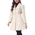 thumbnail image 4 of INSPIRE CHIC Women's Elegant Single Breasted Pea Coat Long Sleeve Winter Warm Coats Lapel A-Line Overcoat Work Office Outerwear XS Beige, 4 of 6