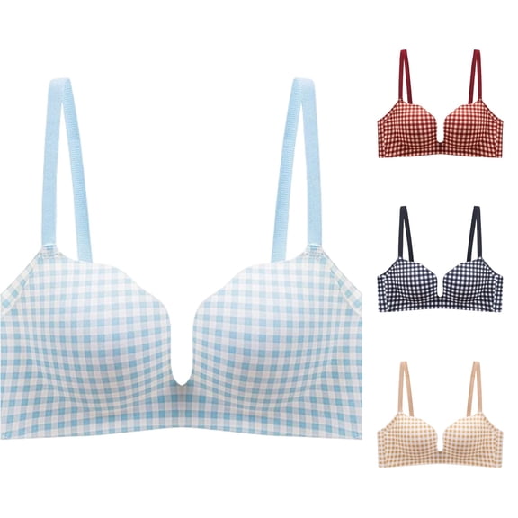 XFeng Women Embossed Letter Wireless Push Up Bra Wide Strap Seamless Bra