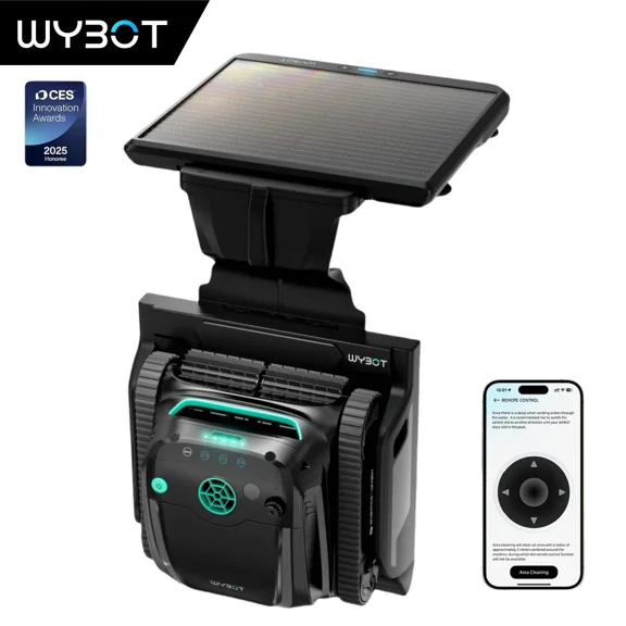 Restored WYBOT S2 Solar Cordless Robotic Pool Cleaner, Dual Charging Options, Auto-Docking Charging, Smart Scheduled & Area Cleaning, 3D Adsorption, App Enabled, In-Ground Pools 3,229 Sq.Ft