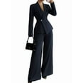 thumbnail image 3 of Women'S Long Sleeve Blazer and Straight Leg Pants Two Piece Set Elegant Office Formal Suit Outfit Navy Blue M, 3 of 7