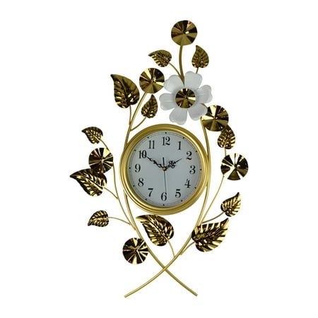 33 Metal Gold and White Floral Wall Clock