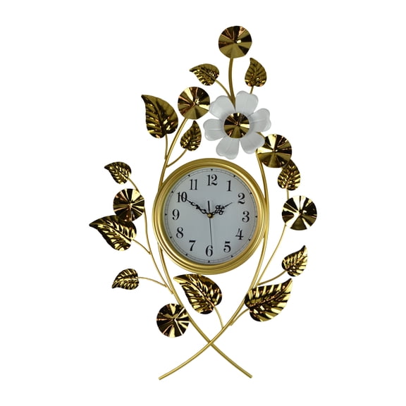 33" Metal Gold and White Floral Wall Clock
