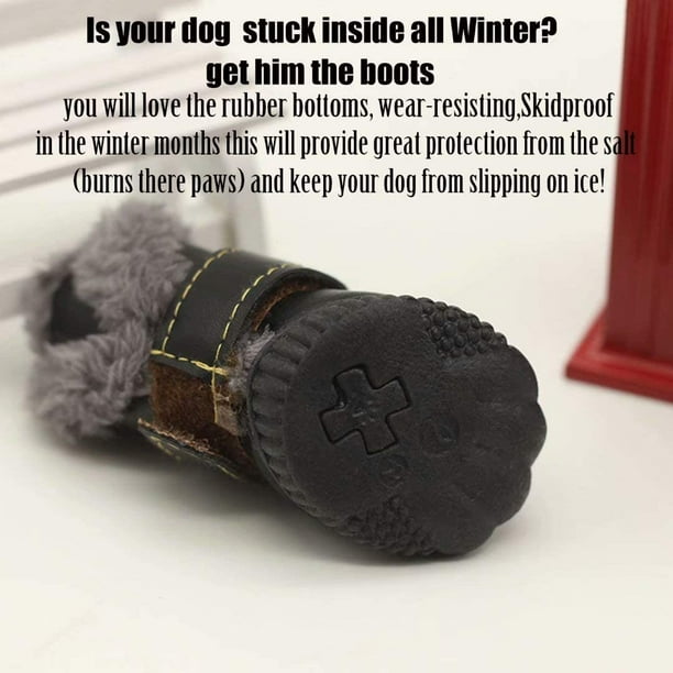 4Pcs Set Puppy Waterproof PU Leather Shoes Pet Dog Anti Slip Warm Protective Boots color Brown size M Walmart